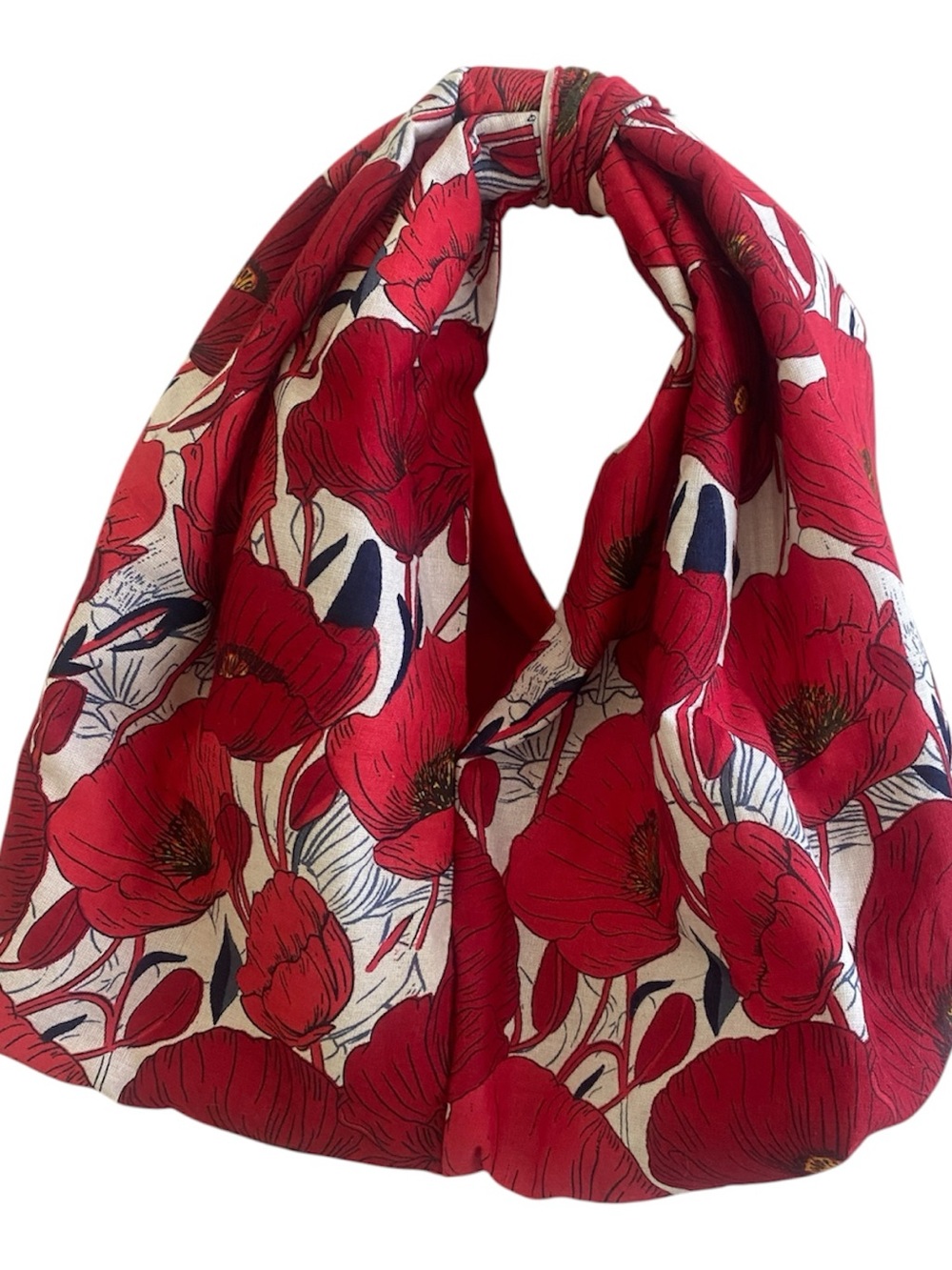 Handmade Red Poppy Print Small Knot Bag Purse